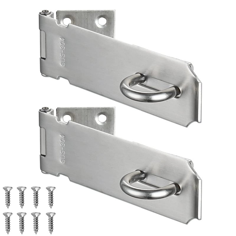 JQK Door Hasp Latch Lock, 5 Inch Stainless Steel Safety Packlock Clasp, Brushed Finish 2 Pack, DL130-BN-P2 - Image 1